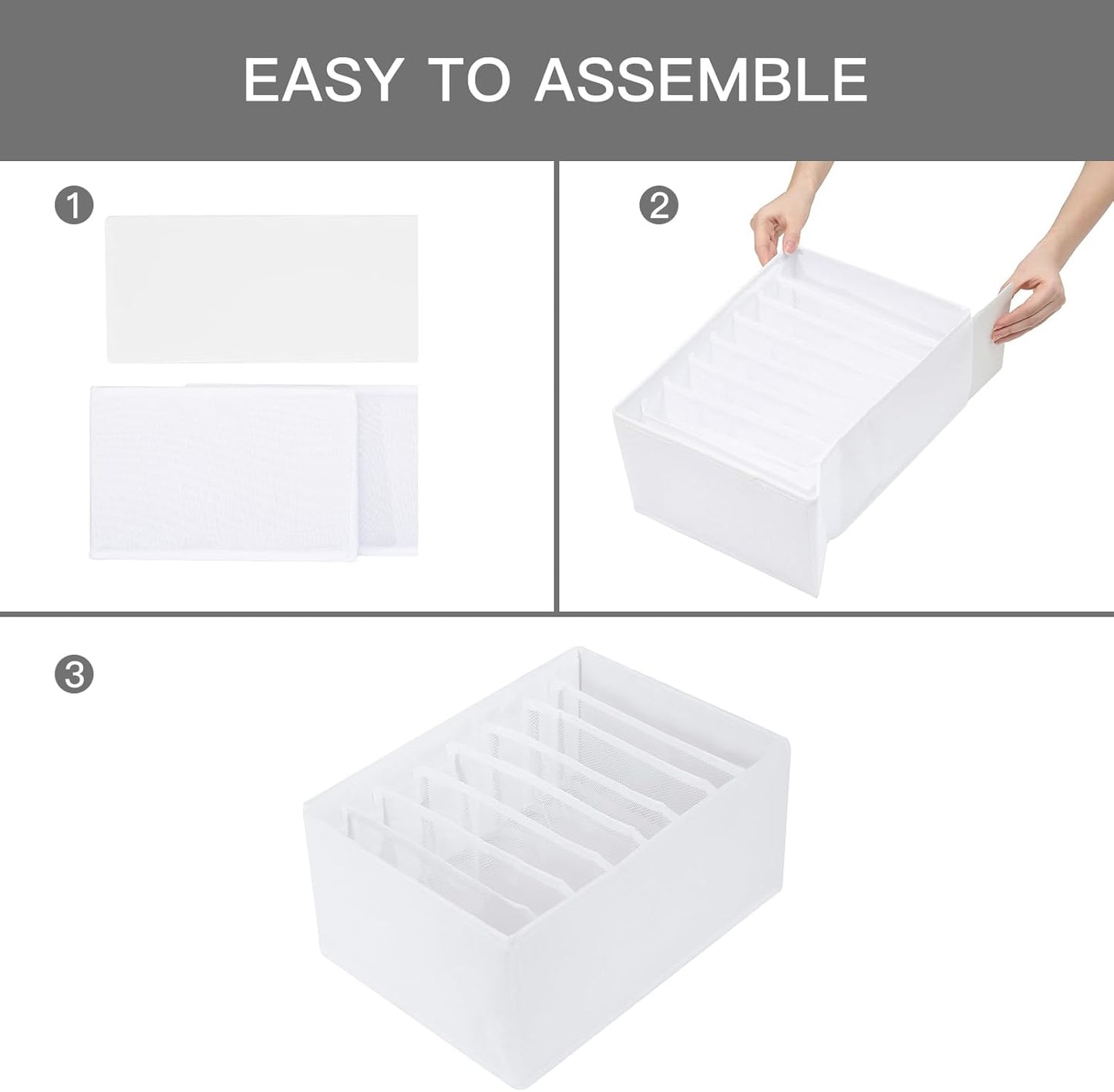 Qozary 4 Pack Drawer Organizers for Clothing, 8 Grids Foldable Closet Organizers and Storage Bins for Bedroom, Dresser Organizer Boxes for Thin T-shirts, Tank Tops (White, Upgrade Height)
