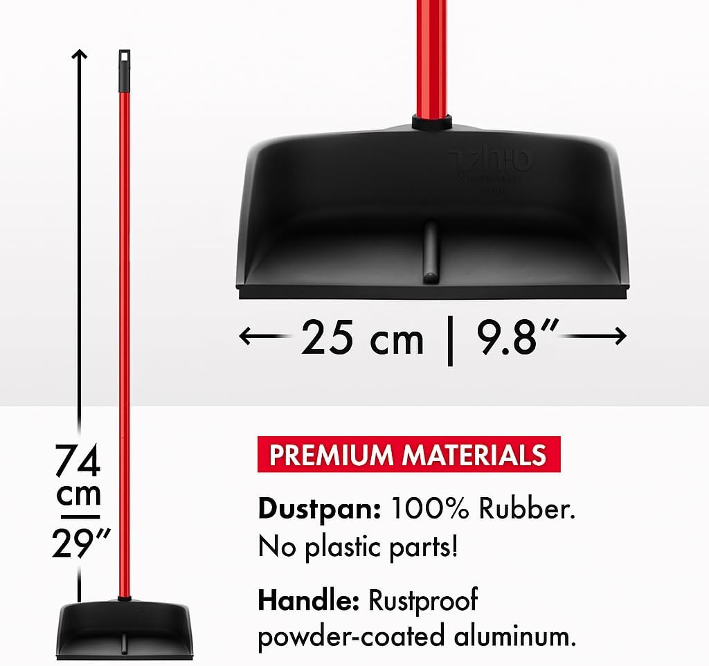 Dustpan with Handle by Ravmag- Solid Natural Rubber Construction- 29” Long Handled Dust Pan- Stand Up Design- Accommodates Any Broom/Hand Brush- Best Dustpans for Home (2 Piece Long Handle)