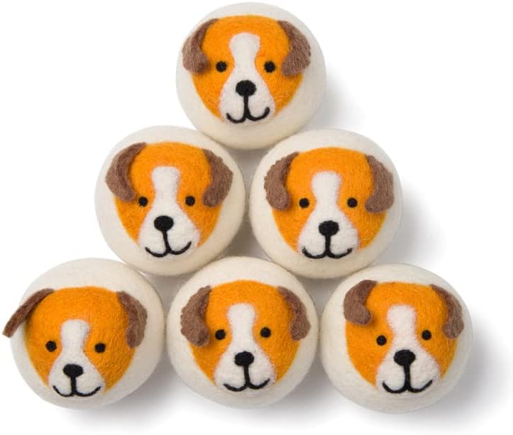 Smart Sheep Wool Dryer Balls - 6-Pack - XL Premium Natural Fabric Softener Award-Winning - Wool Balls Replaces Dryer Sheets - Wool Balls for Dryer - Laundry Balls for Dryer (Playful Pups)