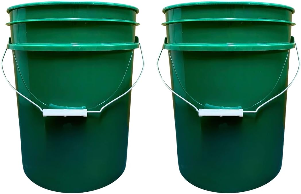 House Naturals 5 Gallon Premium HPDE Plastic Bucket - Made in USA Food Grade Storage Container, BPA Free All Purpose Pail (2, Dark Green)