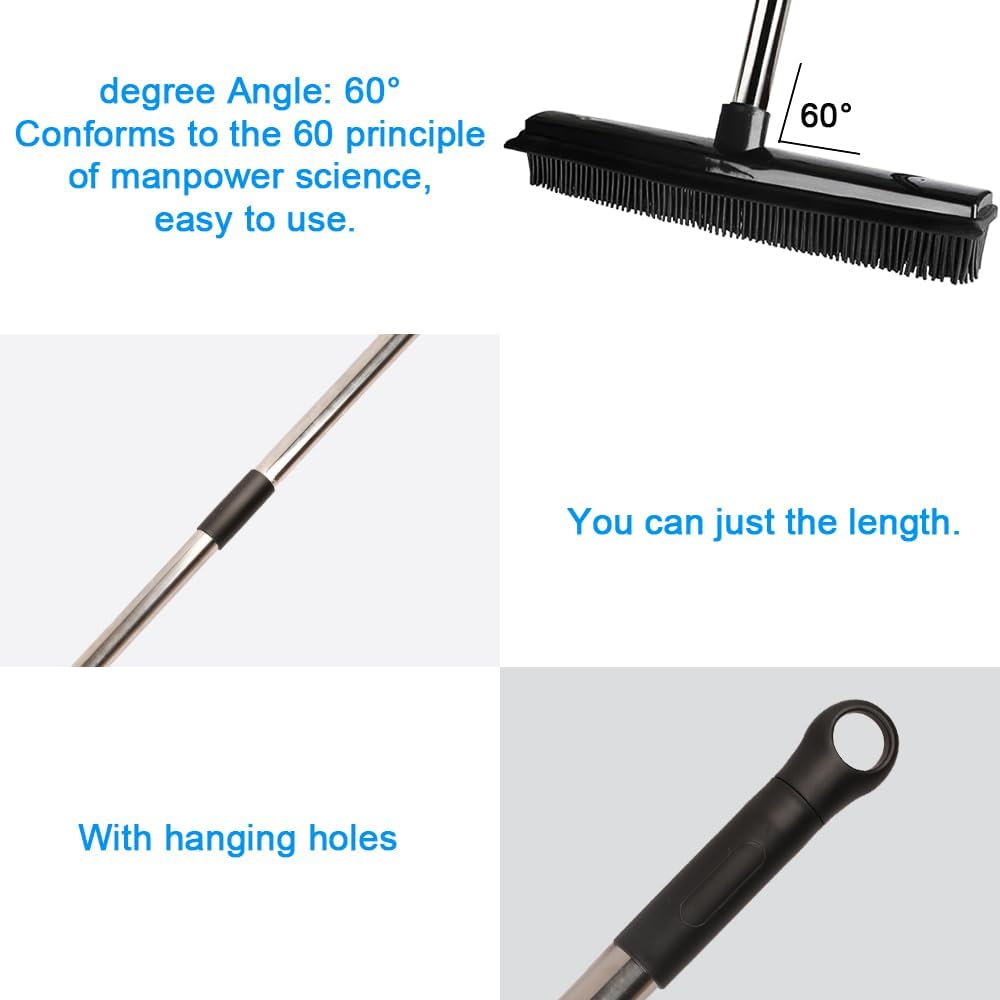 Pet Hair Rubber Broom Floor Brush for Carpet Dog Hair Remover with Built in Squeegee Silicone Broom Suitable for All Surface