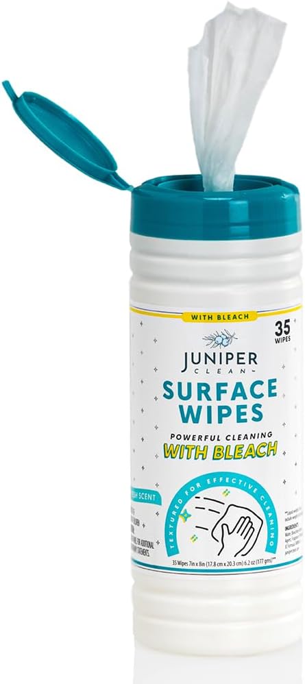 1 Pack Surface Cleaning Wipes with Bleach, All-Purpose Cleaner for Bathroom, Kitchen, Office, 35 Count Canister, 7.5" x 7" Sheet, Fresh Scent, Lint Free & Durable