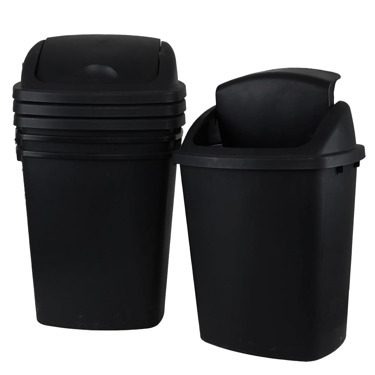 10 Gallon Plastic Garbage Bin with Lid, Swing Top Waste Container, Kitchen Trash Can with Swing Lid, Black, 4 Packs