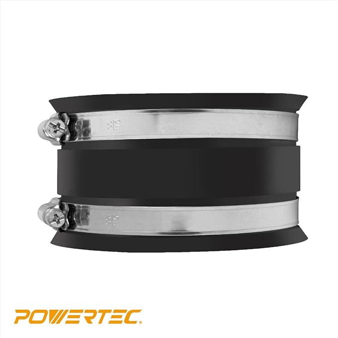 POWERTEC 70149-P6 4 Inch Dust Control Flex Cuff with Steel Hose Clamps, Hose Connector Rubber Cuff Coupler For Woodworking Dust Collection Fittings, Dust Collector Accessories & Machinery, 6 pack