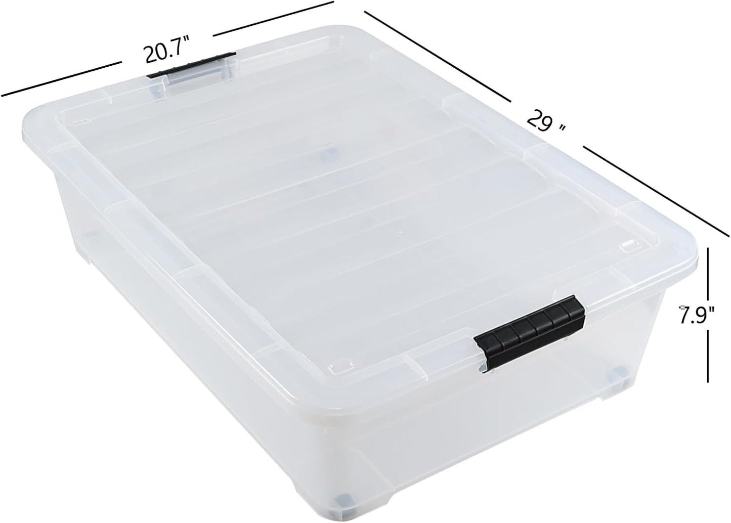 3-Pack 50 Quart Under the Bed Low Profile Storage Boxes, Large Under Bed Storage Bin with Easy Rolling Caster Wheels, Clear