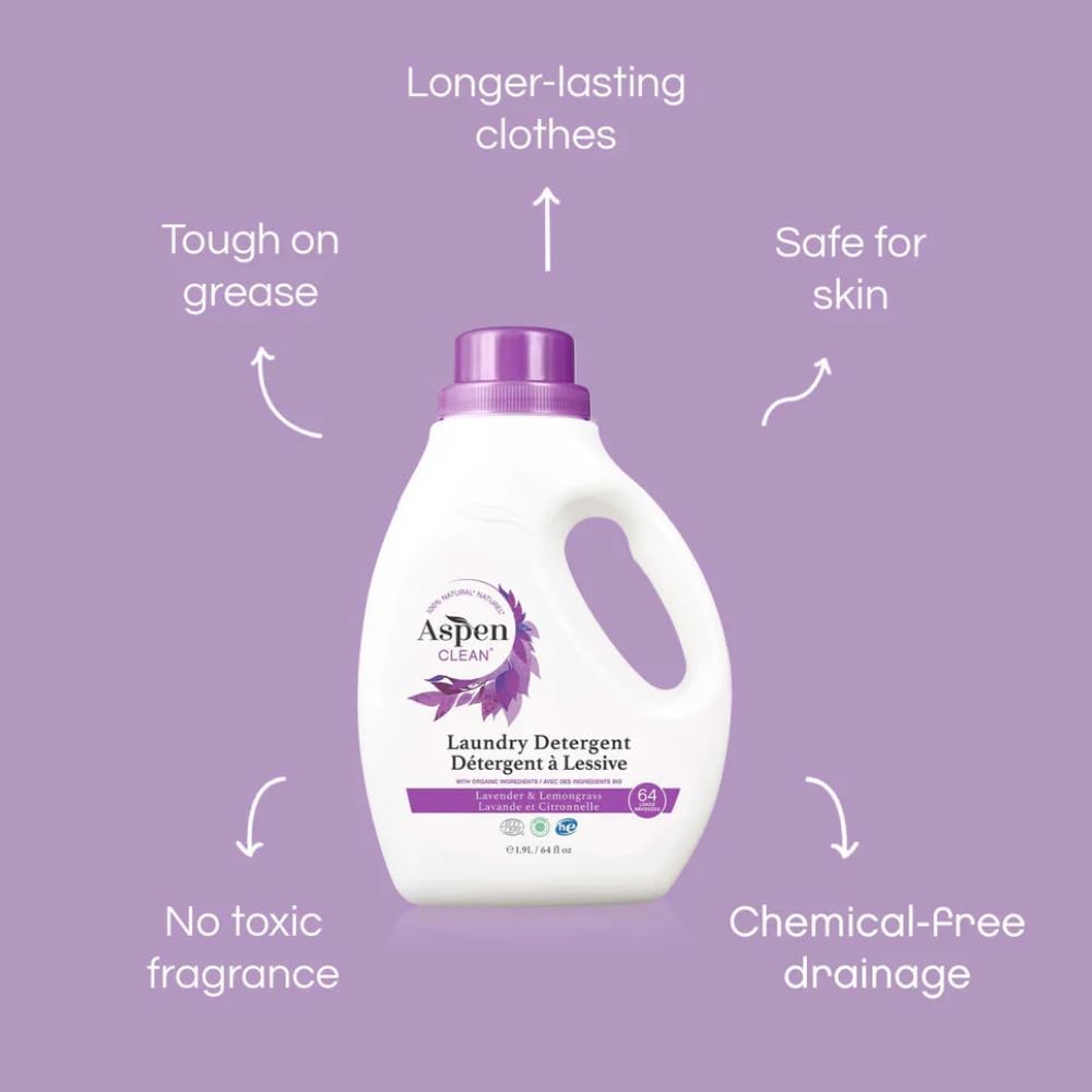 Natural Laundry Detergent Lavender & Lemongrass - 100% Natural, Organic, HE Liquid Laundry Detergent - Vegan, Cruelty-Free, Biodegradable - Safe for Babies, Pets & Kids - EWG Certified