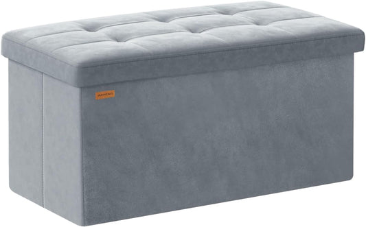 Folding Storage Ottoman, Velvet Storage Bench, Footrest, Removable Divider, for Living Room, Bedroom, 15 x 30 x 15 Inches, 660 lb Load Capacity, Dove Gray UASND01G