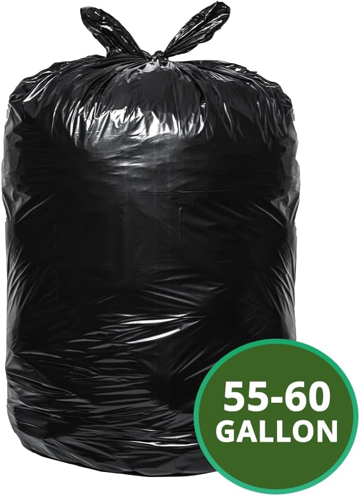 TYPLASTICS Heavy Duty 55-60 Gallon Trash Can Liners, 36" x 60", 1.2Mil, Black Garbage Bags, Multipurpose for Lawn, Leaf, Yard, Office, Outdoor, Gardening, Commercial and Industrial - Boxes of 100