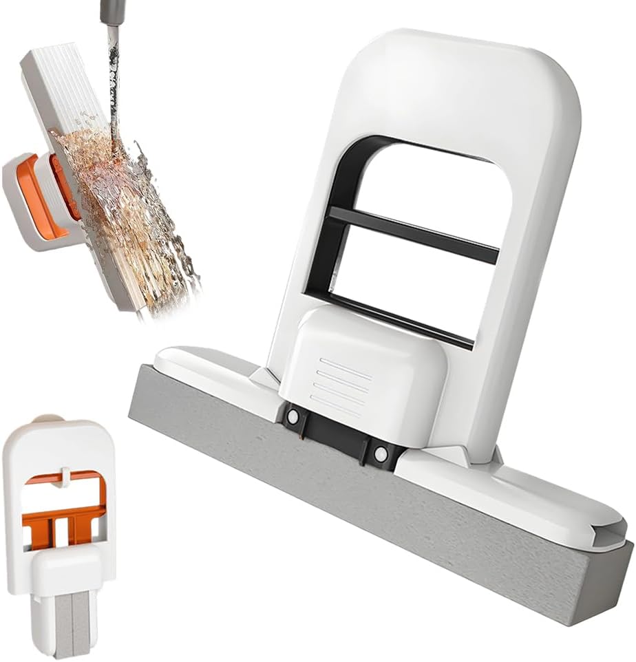 Mini Foldable Desktop Mop, Wet and Dry Portable Cleaning Sponge Mop,Self Squeezing Mini Sponge Mop with One Replaceable Head,for Small Spaces,Bathroom,Kitchen,Glass (Black/1pcs)