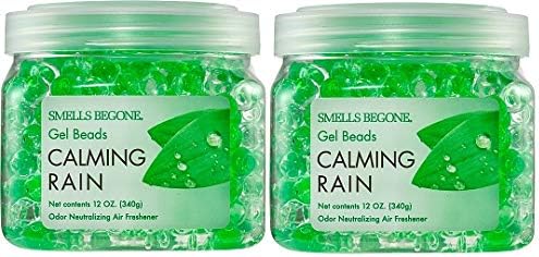 SMELLS BEGONE Odor Eliminator Gel Beads - 12 oz, Pack of 2 - Eliminates Odor in Bathrooms, Cars, Boats, RVs & Pet Areas - Air Freshener - Made with Essential Oils - Calming Rain Scent