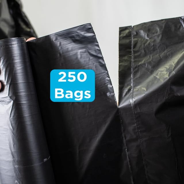 250 Count, 40-45 Gallon Trash Bags, Heavy Duty Black Bags, Ideal for 39, 40, 42, 45 Gallon