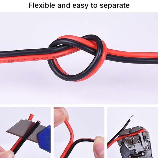 10 Gauge Wire 50FT Tinned Copper Wire - 2 Conductor Parallel Wire Insulated Stranded Wire for Solar Panel Car Audio Auto, Low Voltage Electrical Wire for LED Lighting (10AWG 50FT)