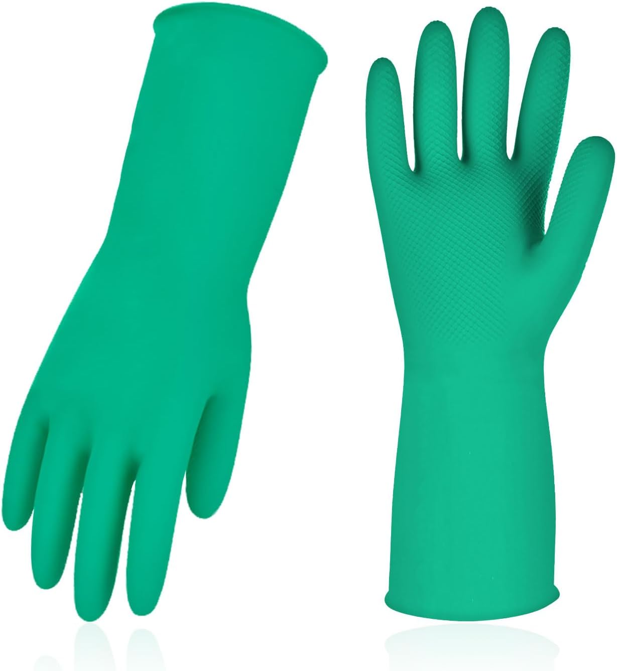 Vgo... 1-Pair Reusable Household Gloves, Rubber Dishwashing gloves, Extra Thickness, Long Sleeves, Kitchen Cleaning, Working, Painting, Gardening, Pet Care (Size XL, Green, HH4601)