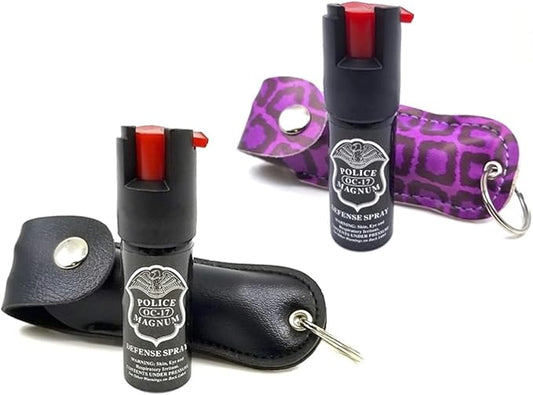POLICE MAGNUM Mini Pepper Spray Self Defense- Max Heat Strength OC Spray- 2 Pack 1/2 Ounce Holster Keychains