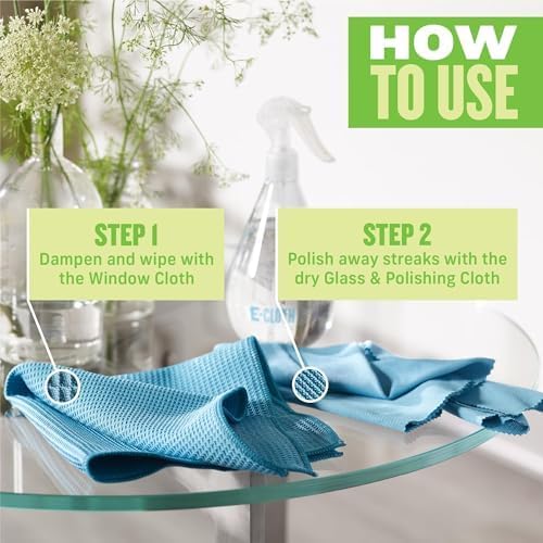 E-Cloth 2-Pack Window Cleaning Cloth - Streak-Free Glass & Mirror Cleaning Kit with Just Water, Glass Cleaning Cloth, Microfiber Towel Kit for Windows, Car Windshield, Mirrors - Alaskan Blue