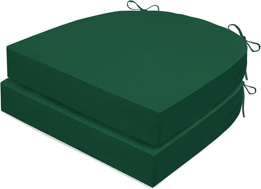 Outdoor Chair Cushions Set of 2, Waterproof Foam Patio Seat Cushions with Ties for Garden Sofa & Dining Furniture, 3-Year Color Fastness, 18x18x3 Inch, Green