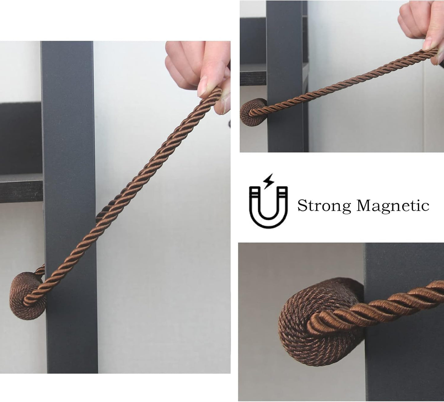 Magnetic Curtain Tiebacks 4 Pack Coffee Curtain Rope Tieback Curtain Holders for Drapes Modern Tie Backs Decorative Curtain Holdbacks