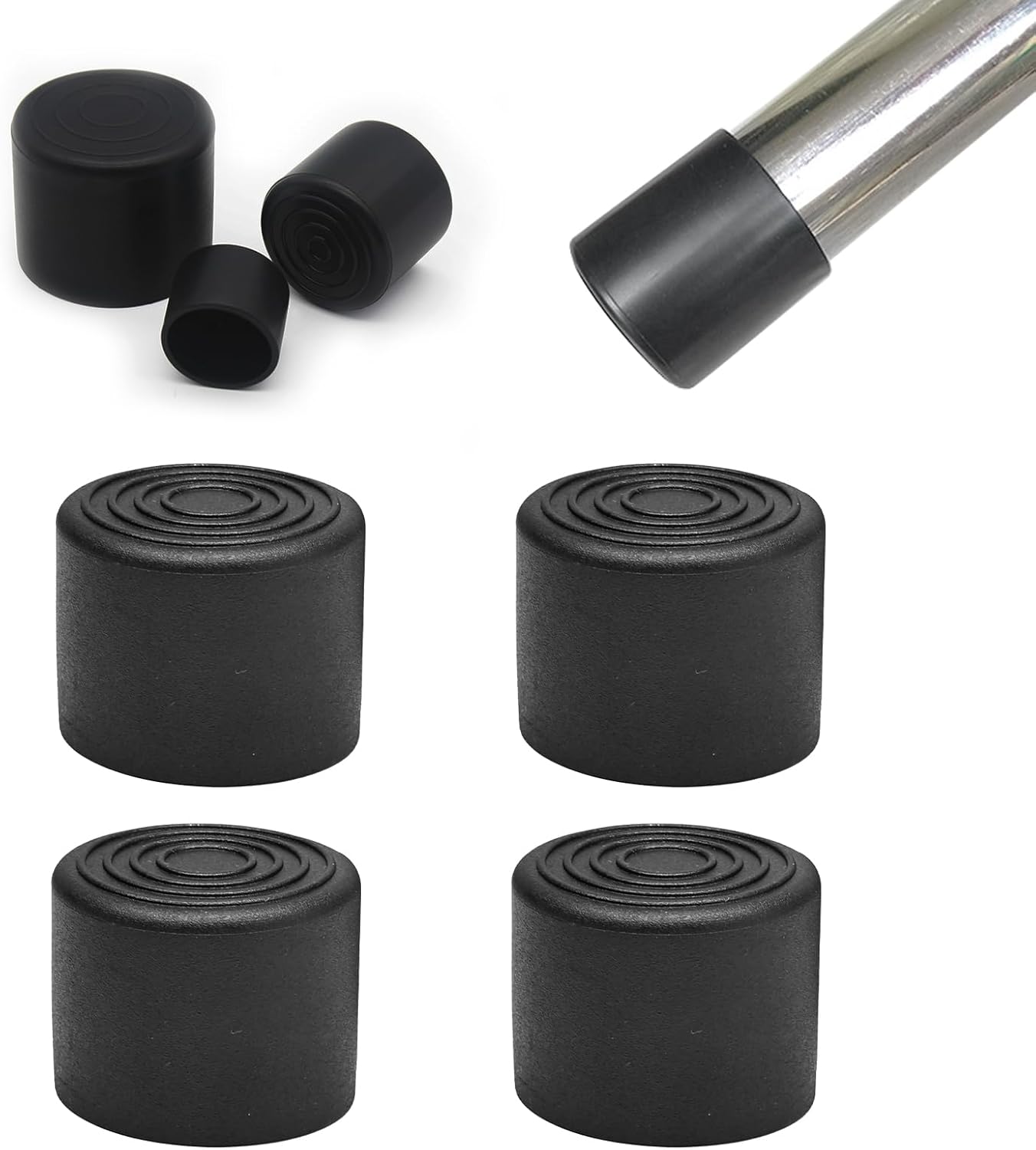 4 Pcs 1-1/4" Round Rubber Chair Leg Caps, PVC Table Leg Covers, Flexible & Anti-Slip Furniture Leg End Caps, Chair Leg Floor Protectors for Bar Stool Leg Patio Indoor, Black