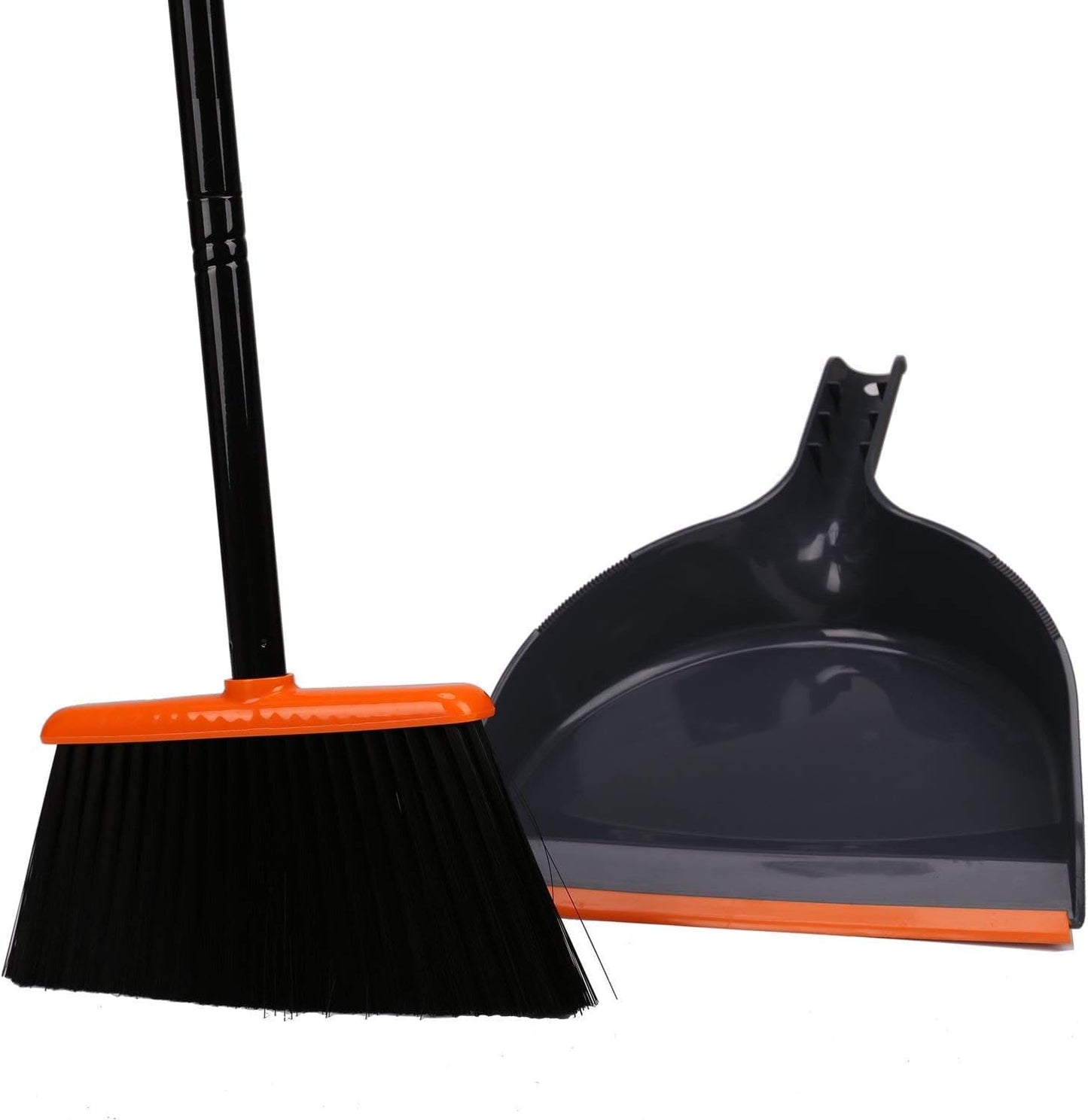 TreeLen Angle Broom and Dustpan Set, Dust Pan Snaps On Broom Handles Orange
