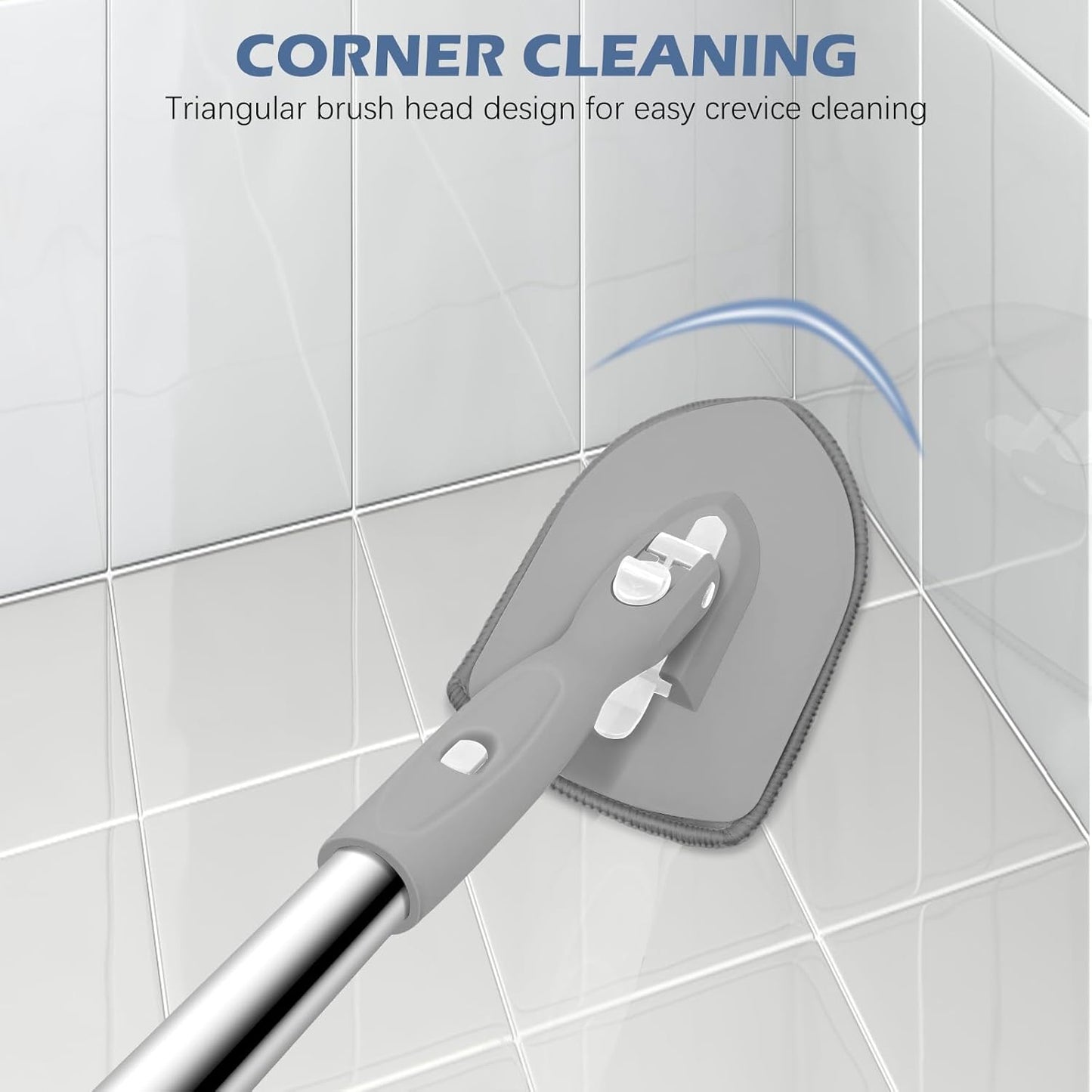 SetSail Floor Scrub Brush, 3-In-1 Tile Tub Floor Scrubber with 52-inch Adjustable Long Handle Shower Cleaner Brush and 3 Detachable Replacement Brush Heads for Cleaning Bathroom Kitchen Tub Tile, Grey