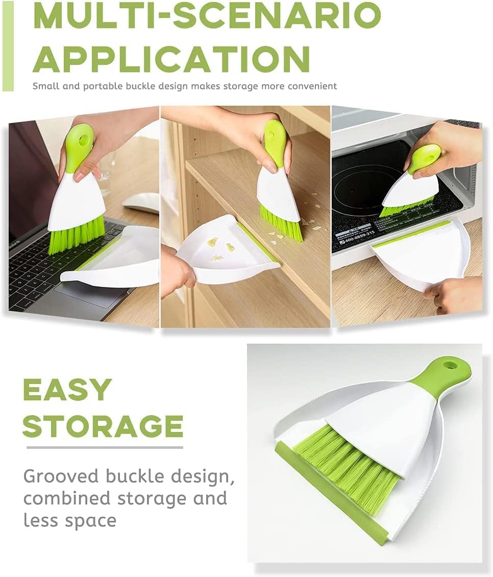 Dust pan Broom Brush Dustpan - Small Broom and Dustpan Set, Mini Broom and Dustpan, Small Dustpan and Brush Set for Home Cleaning, Sofa, Desk, Guinea Pig Cage, Cat Litter etc.（Green 3 Set）
