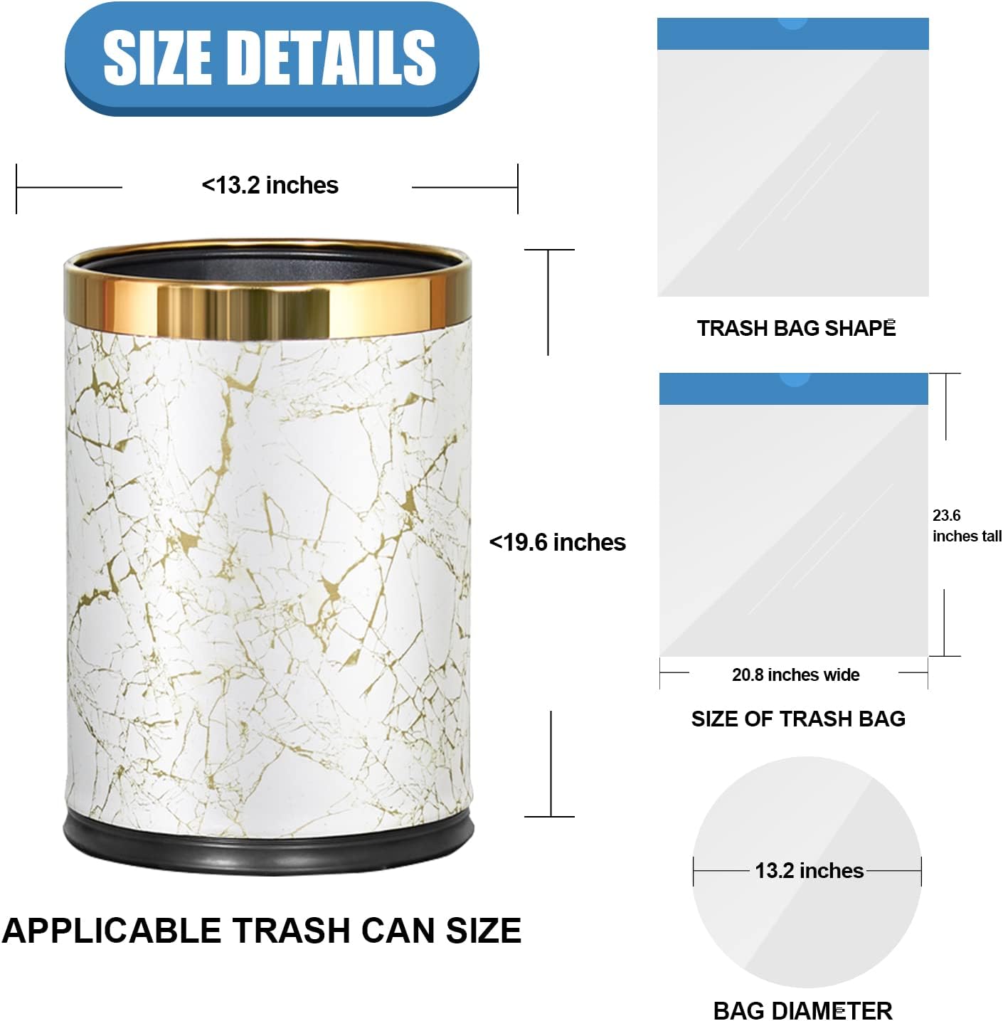 FORID Small Drawstring Trash Bags - 6 Gallon Plastic Trash Bags Heavy Duty White Trash Can Liners 60 Count Unscented Bin Bags for Kitchen Bathroom Office Home Bedroom 22 Liter