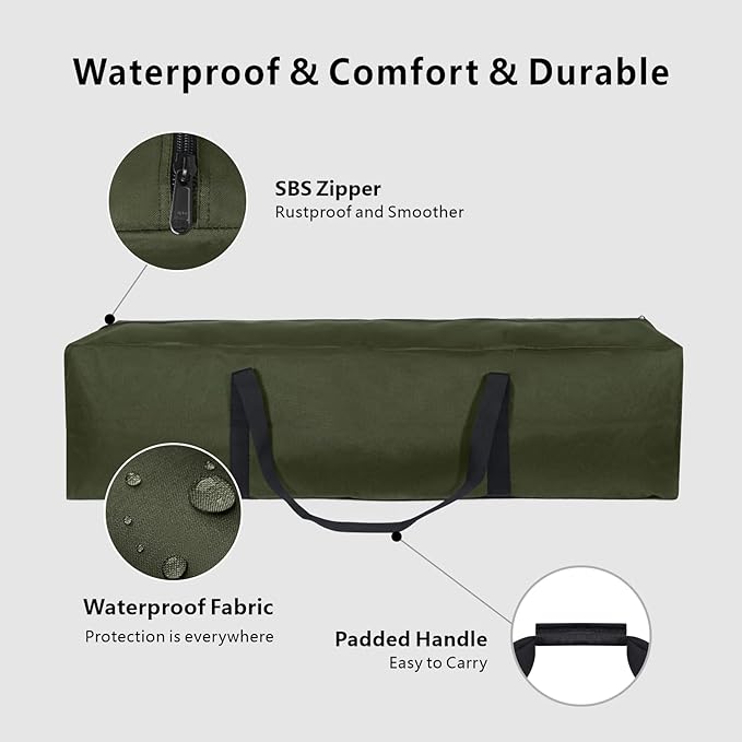 TOPDesign 46 Inch Extra Large Zippered Duffel Bag for Travel Camping Sports Equipment Storage, Waterproof Foldable Luggage Bag with Padded Handles