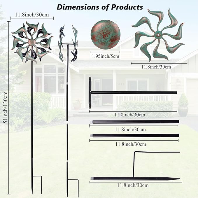 Stargarden Wind Spinners Outdoor, Metal Wind Spinner, Kinetic Wind Sculptures & Spinners, Decorative Pinwheels Double Windmill for Yard, Garden Decor-51 * 11.8 Inch
