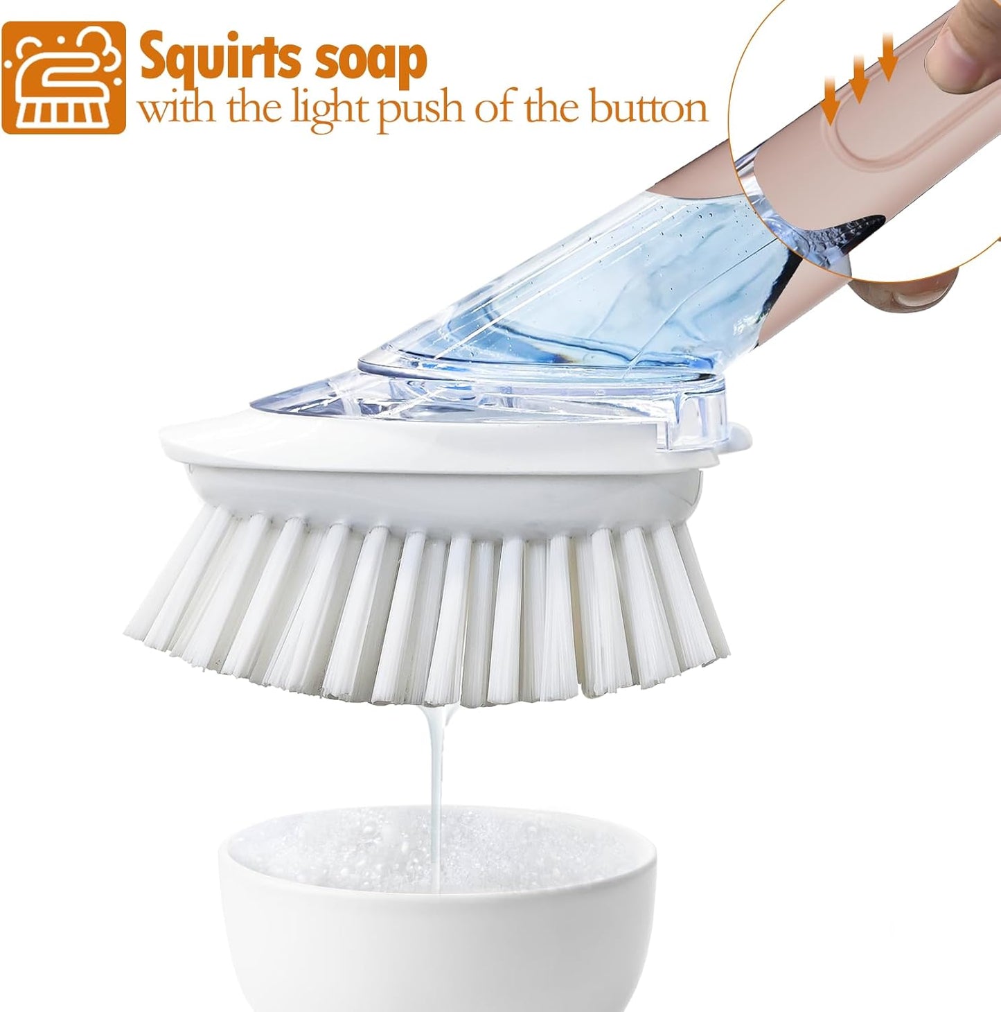 Soap Dispensing Replacement Dish Brush Storage Set with 2 PCS Brush Refills & Holder - RIMAY Dispenser Scrub Cleaning Scrubber Kitchen Dishwashing Dish Wand Handle for Dishes/Pans/Pots/Sink(Pink)