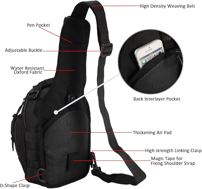 Tactical Shoulder Bag,1000D Outdoor Military Sling Daypack Backpack