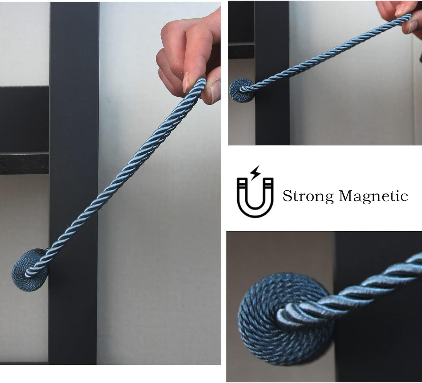Magnetic Curtain Tiebacks 4 Pack Blue Curtain Rope Tieback Curtain Holders for Drapes Modern Tie Backs Decorative Curtain Holdbacks