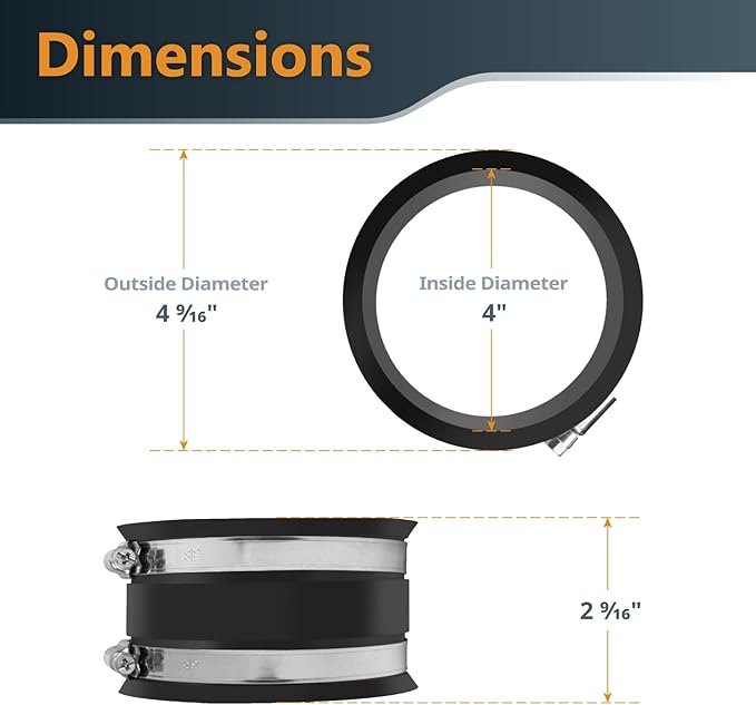 POWERTEC 70149-P6 4 Inch Dust Control Flex Cuff with Steel Hose Clamps, Hose Connector Rubber Cuff Coupler For Woodworking Dust Collection Fittings, Dust Collector Accessories & Machinery, 6 pack