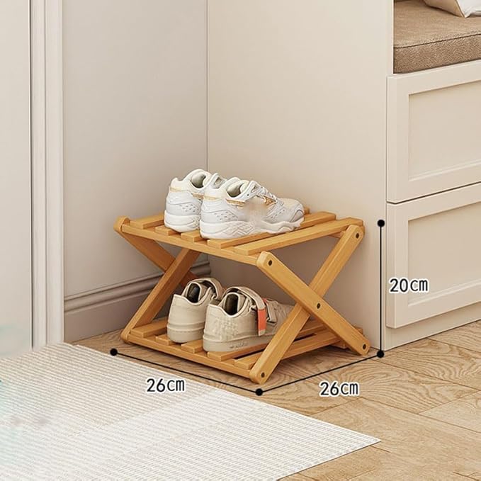YYW Bamboo Shoe Rack for Entryway,Installation-Free and Foldable Vertical Shoe Storage Organizer,Free Standing Shoe Racks Shelf Closet Shoe Organizer for Living Room (Nature-2 layers)