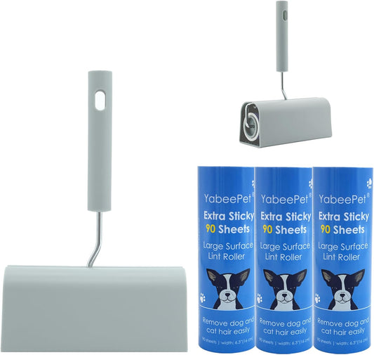 Extra Sticky Large Surface Lint Roller, 6.3'' Giant Lint Roller for Pet Hair, Lint Remover Roller for Cat Hair, Clothes, Furniture, 1 Handle + 270 Sheets, with Dust-Proof Case