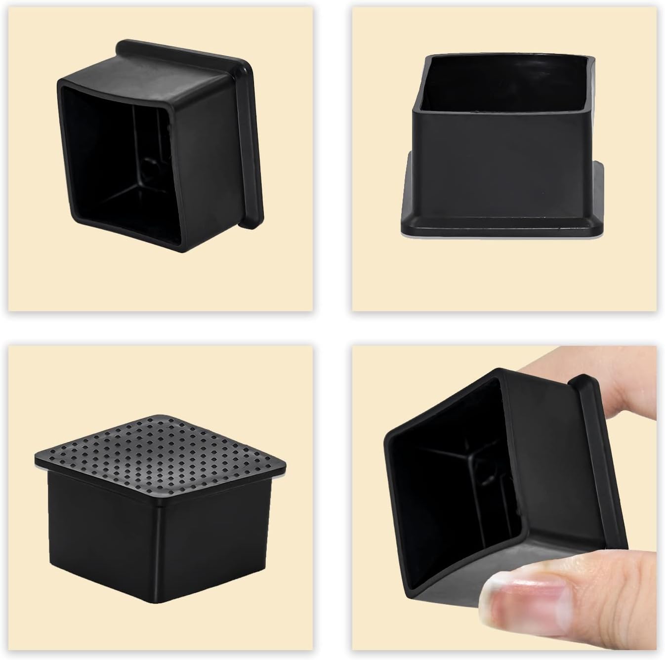 Flyshop Flexible Anti-Scratch PVC Patio Chair Table Leg Caps Tips Floor Protectors Square Furniture Covers, 20pcs, Black, 40 mm x 40 mm, 1-9/16" x 1-9/16"