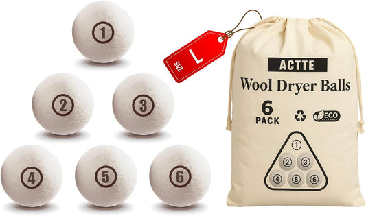 Sheep Wool Dryer Balls 6 Pack L(2.3") Premium Natural Fabric Softener, Reusable Laundry Dryer Balls for Reducing Drying Time, Static and Wrinkles, Eco-Friendly – 100% New Zealand Wool