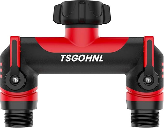 Garden Hose Splitter, 3/4-Inch Hose Manifold, Outdoor Faucet Adapter - Soft TPR Covering - Lightweight Non-Slip Sun-Resistant 2-Way Valve（red）