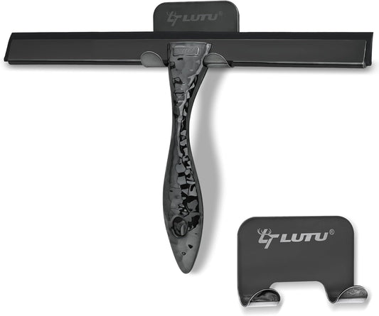 All-Purpose Silicone Shower Squeegee for Shower Glass Door,with 1 Hooks,for Bathroom Glass, Car, Tile Wall, Mirror Cleaning - Flower Shaped Handle for Easy-Grip 10 Inch Black