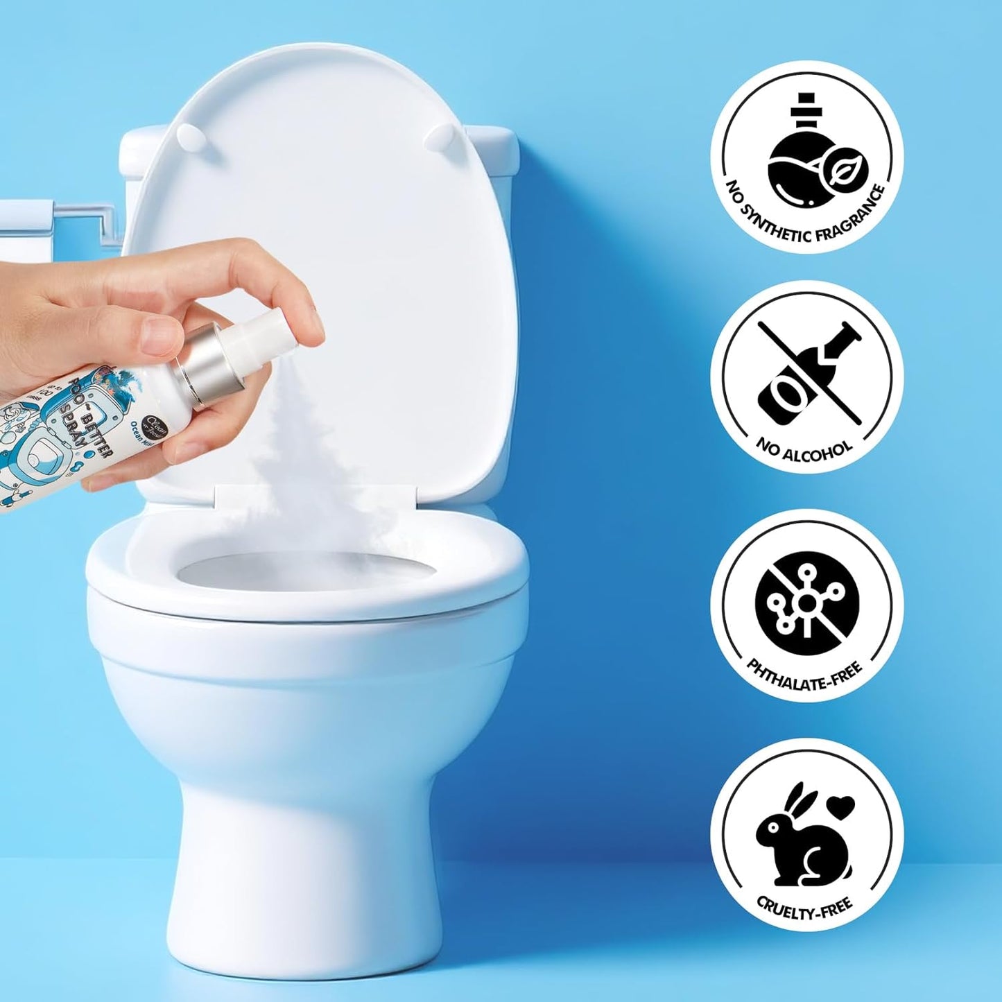 Clean-n-Fresh Toilet Spray, Variety 3 Pack - Ocean Mist/Eucalyptus/Beach Coco, Bathroom & Toilet Odor Elimination, Travel Size Toiletries, Total 5.1 Fl Oz