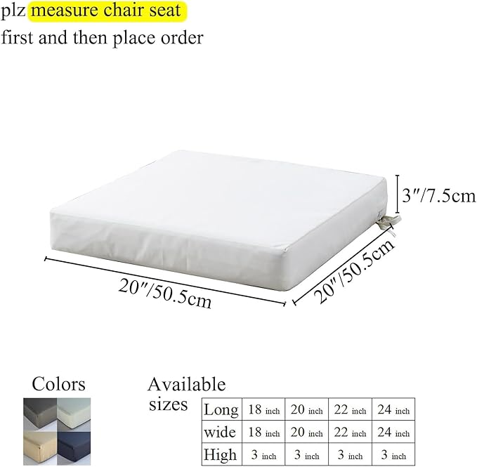 Patio Chair Cushions Non Slip Bottom Chair Pad with Ties Waterproof Square Outdoor Seat Cushion Replacement for Garden Swing Furniture Set of 2 20 x 20 Inch, Beige