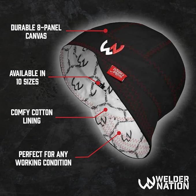 Welder Nation 8 Panel 10 oz Welding Premium Cap 100% Cotton Interior & Duck Canvas Exterior - Protective Durable Heavy-Duty