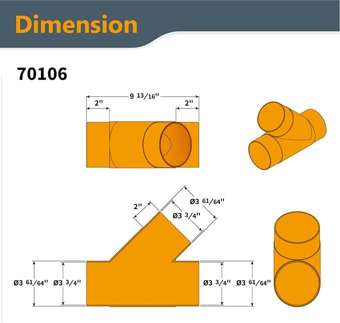 POWERTEC 70359 4" Dust Collection Hose Y-Fitting Connector with Blast Gate and Dust Control Flex Cuff, 1 Set