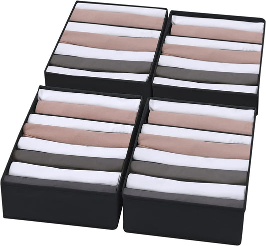 4 Packs T-shirt Drawer Organizers for Clothing,8 Grids Compartment Wardrobe Storage Box, Washable Clothes Organizer for Folded Clothes, Legging, Silk Scarve-Black