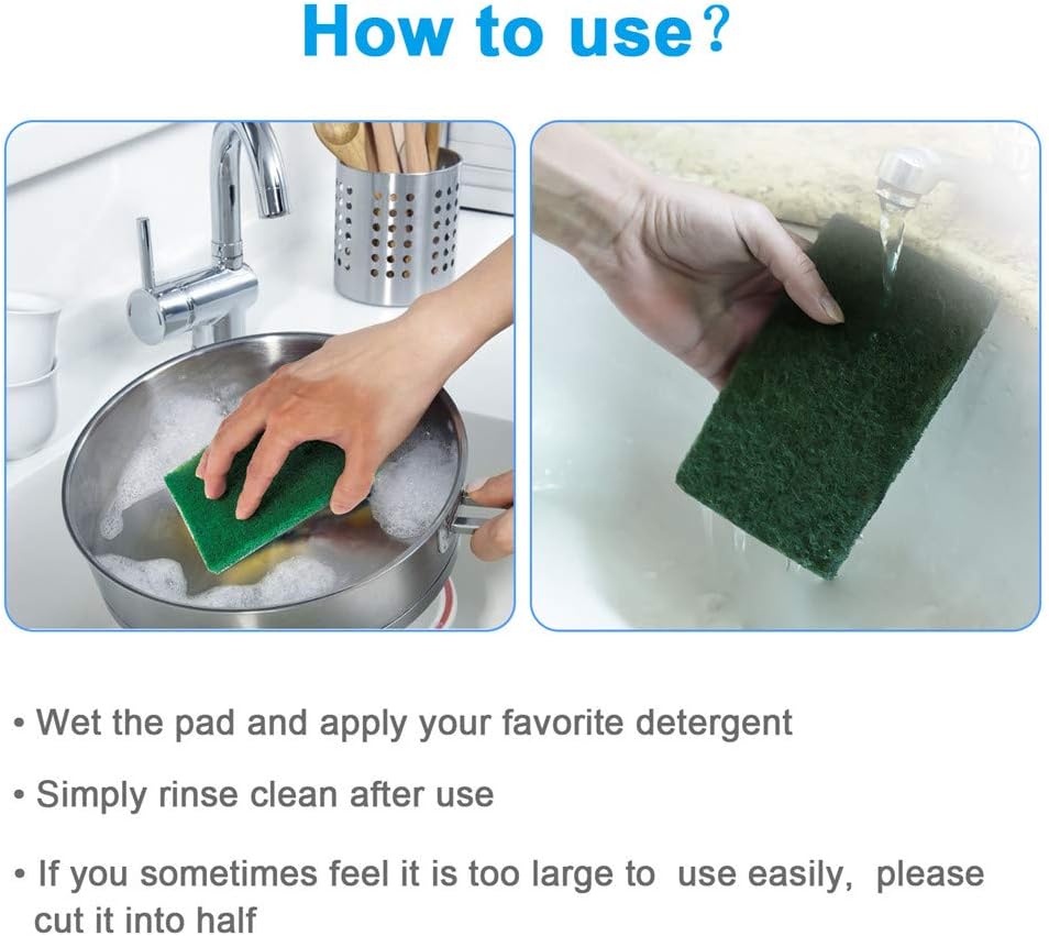 8PCS Scouring Pad - Premium Heavy Duty Scrub Pads, Reusable Household Green Dish Scrubber, Multipurpose Scour pad - for Kitchen Scrubber & Metal Grills, 3.9 x 5.9 x 0.36IN