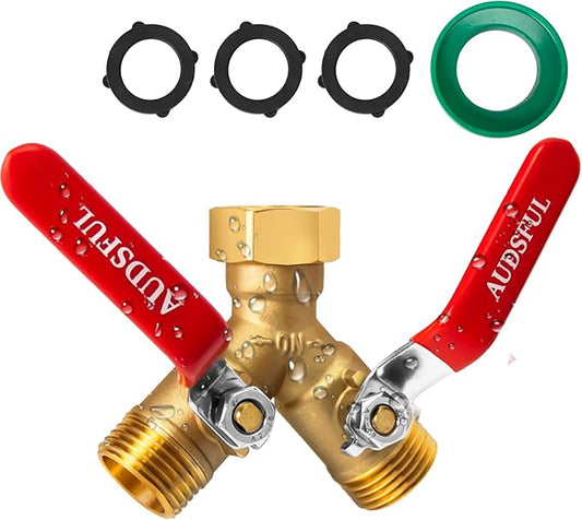 Brass Garden Hose Splitter 2/3/4 Way，Water Hose Splitter with Shutoff，Heavy Duty Outdoor Faucet and Garden Connector，Extension Handles，3/4” GHT Threads