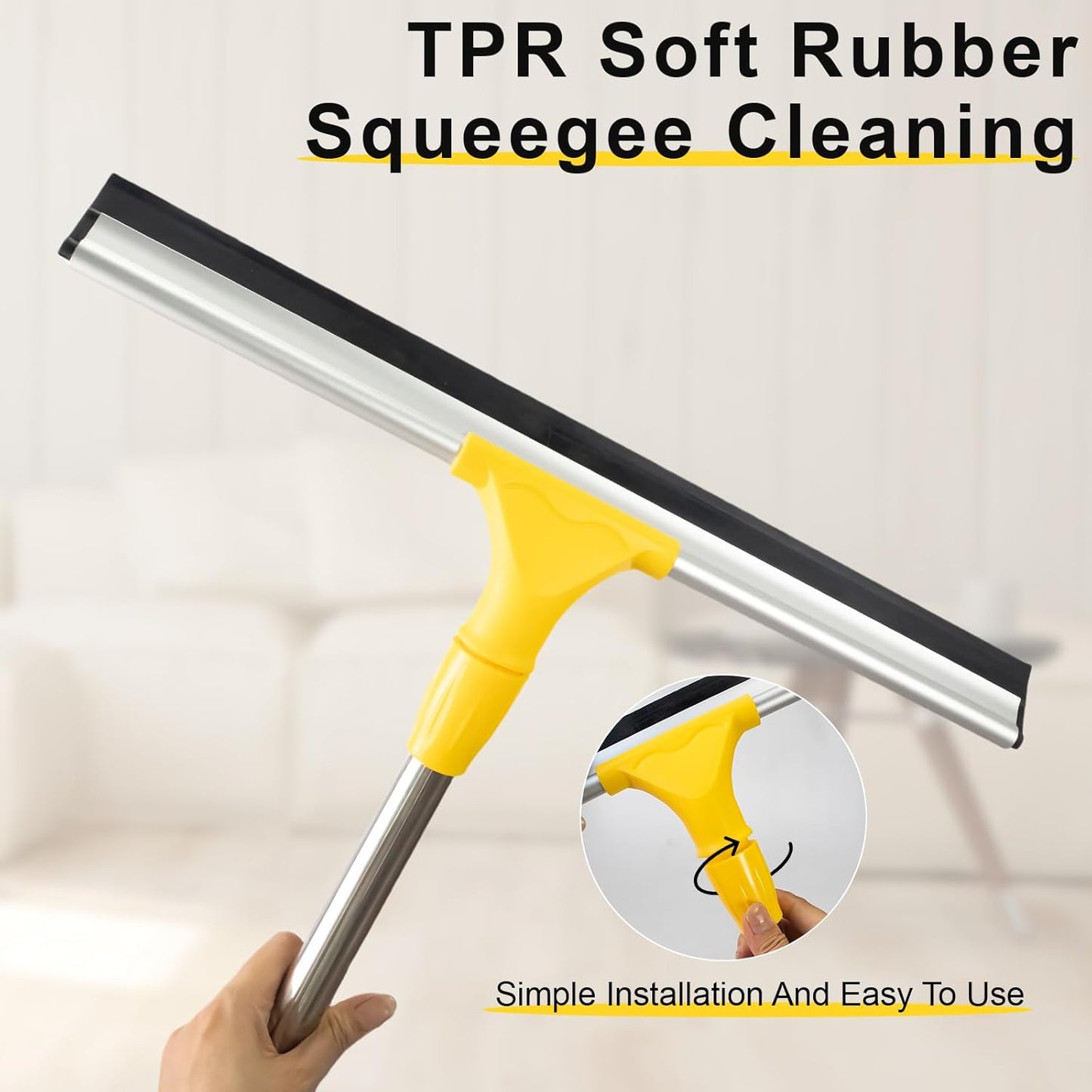 17.2"Professional Floor Scrubber Shower Squeegee,Rubber Silicone Broom with Long Stainless Steel Handle for Kitchen, Swimming Pool, Concrete Floors,Shower Tiles,Garages,Windows,Glass,Pet Hair Removal