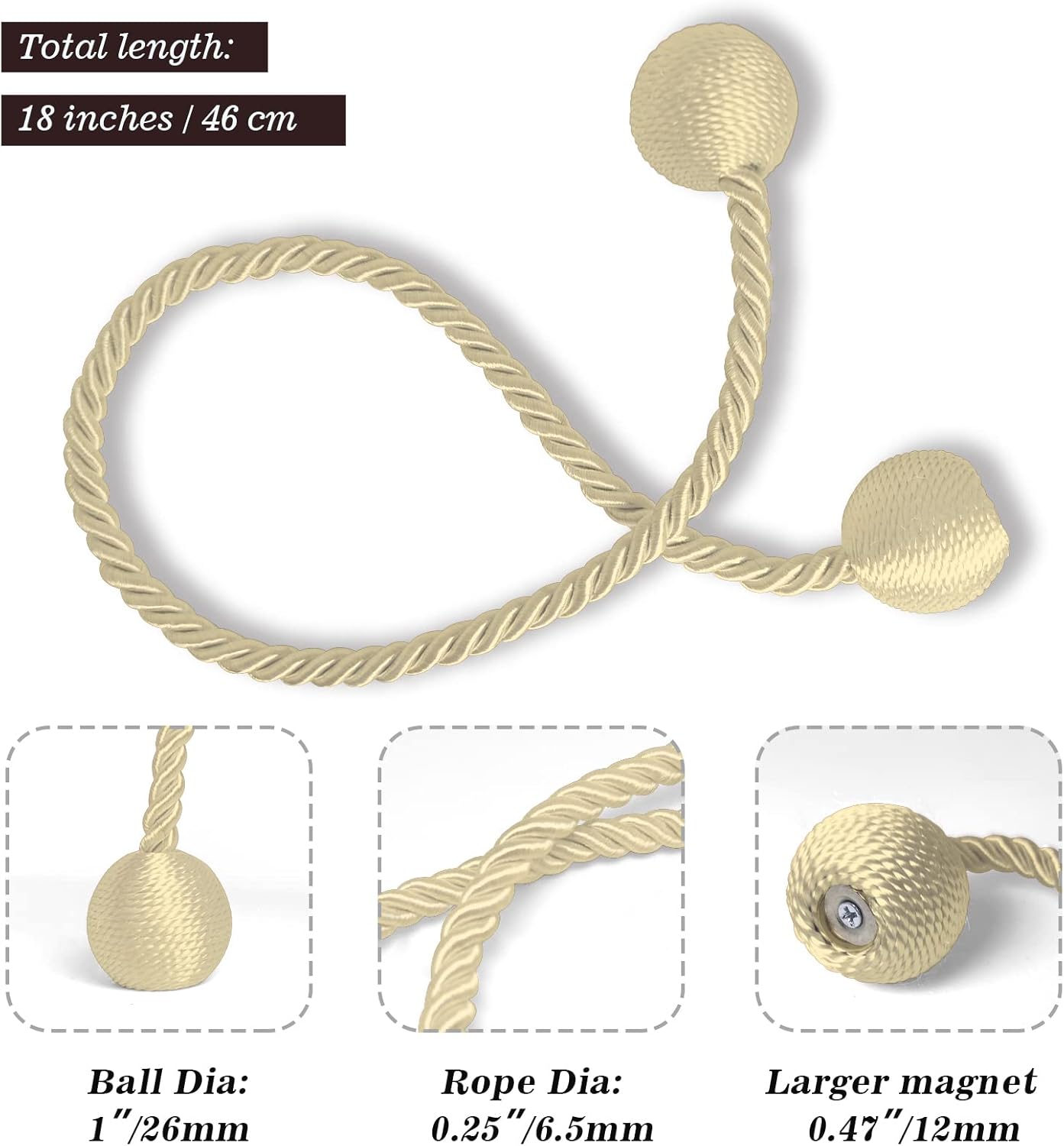 Hion Magnetic Curtain Tiebacks Beige 2pcs, Curtain Tiebacks Buckles Holdbacks Holders Hooks Clip for Home Bedroom Office Decorative Curtain