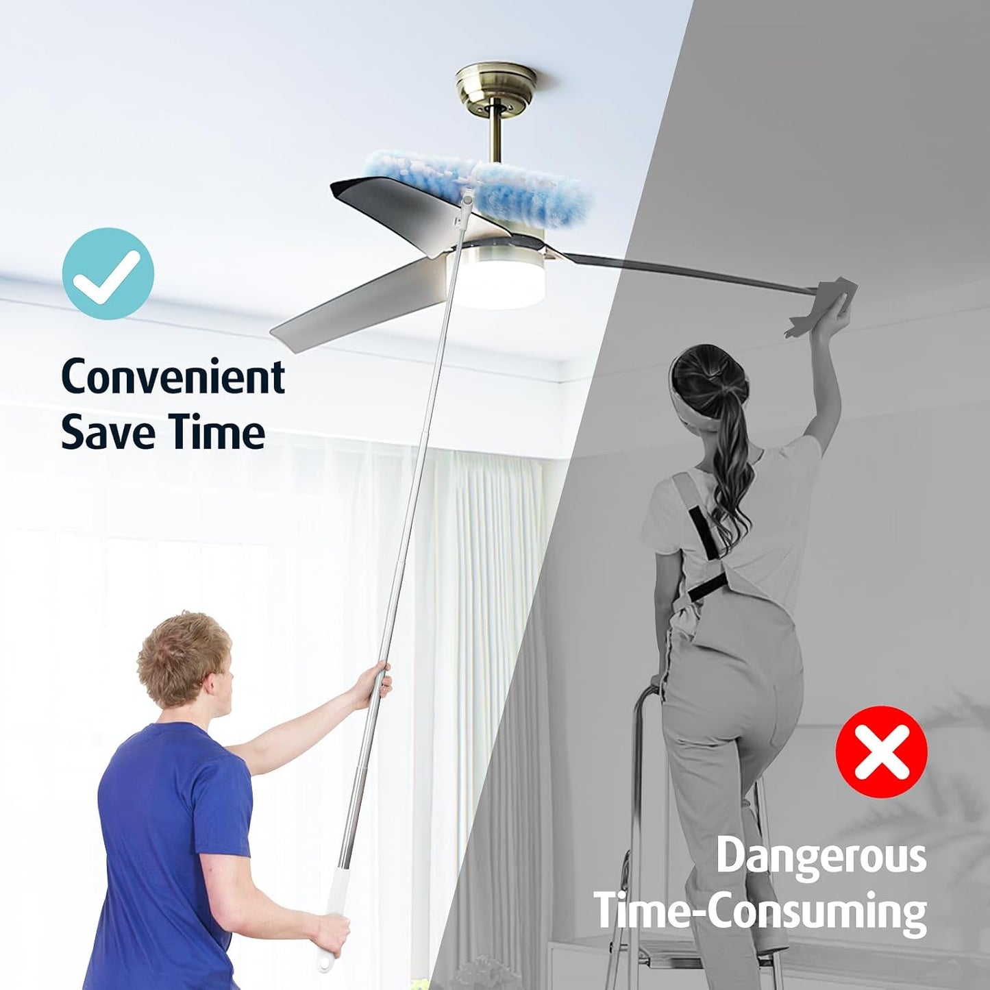 6ft Extendable Duster Handle with 40 Pcs, Compatible with Swiffer Duster, Disposable Microfiber Dusting Pads for Home Cleaning, Ceiling, Fan, Window, Hard-to-Reach Areas