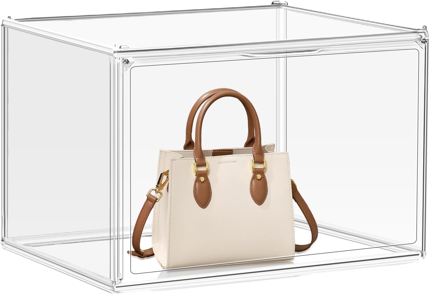 1Pack Clear Stackable Plastic Storage Bins with Magnetic Lid, X-Large Acrylic Display Cases for Book Cosmetic Figures Collectibles Showcase, Shoe Box, Bag Organizer