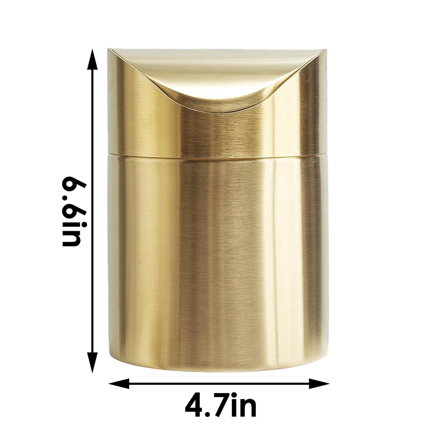 Stainless Steel Trash Can with Swing Lid, Mini Countertop Trash Bin Bathroom, Golden Desktop Garbage Cans Tiny Kitchen Waste Bins with Trash Bag